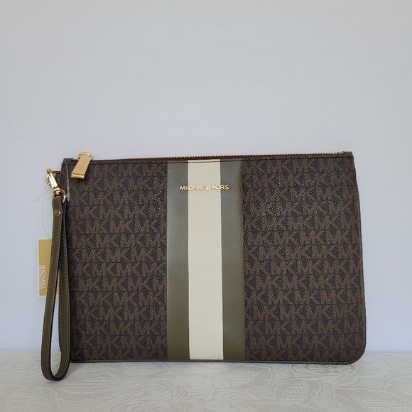 MICHAEL KORS Jet Set Large Zip Pouch Wristlet-Brown/Olive color - Picture 5 of 15